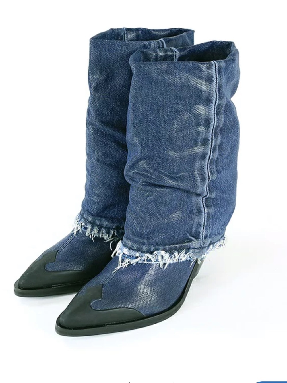 Diesel Dark Blue foldover denim western boots.